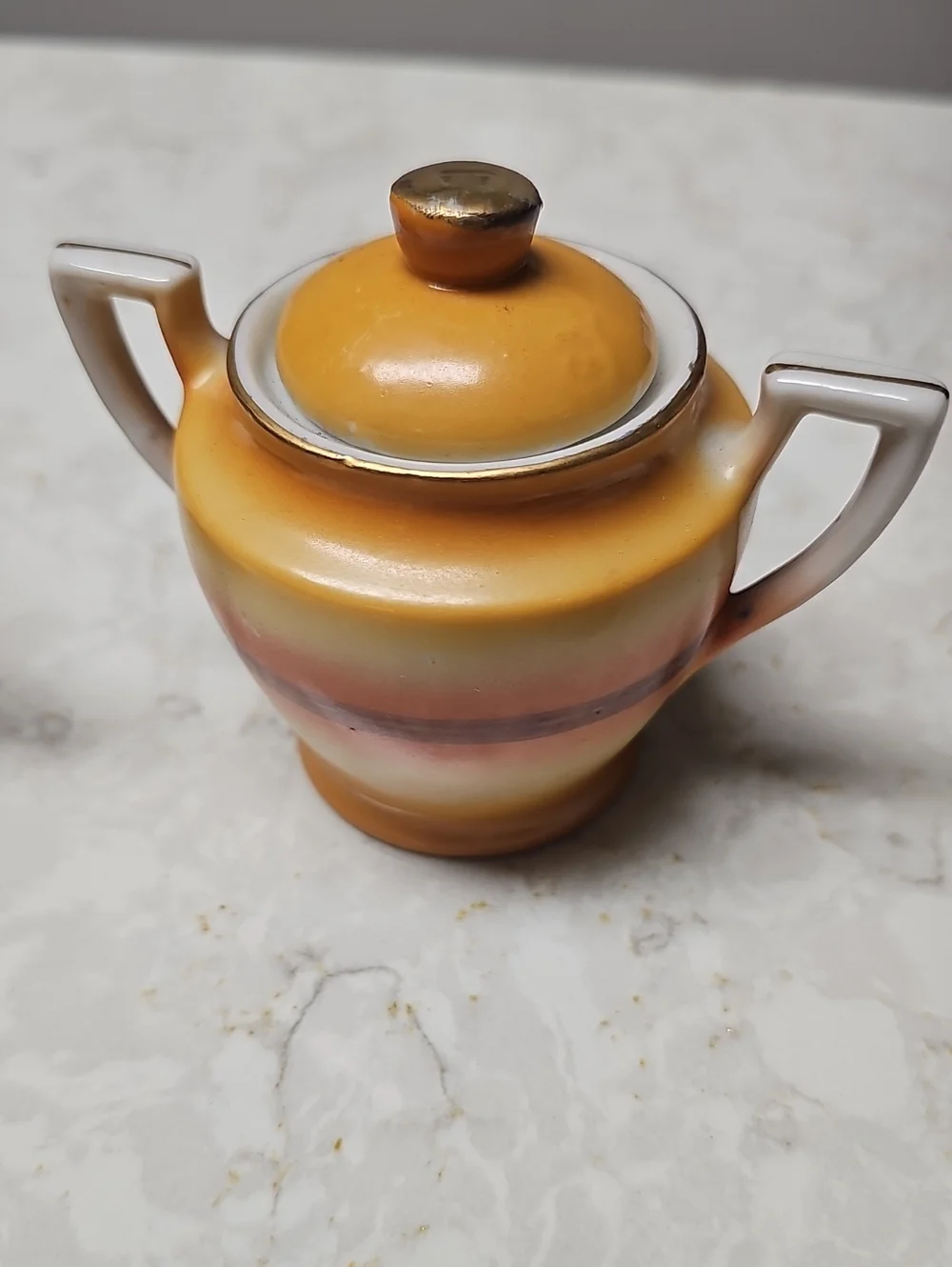 Vintage Porcelain Tea Set in Yellow-Orange Sunset Finish